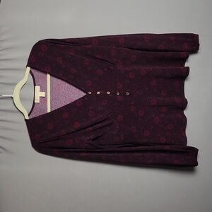 Michael Michael Kors Burgandy and Black V-neck Blouse, Size M